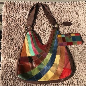 Boho genuine leather shoulder bag with wallet